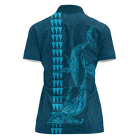 Aloha Hawaii Whale Kakau and Polynesian Tattoo Women Polo Shirt Light Blue Color