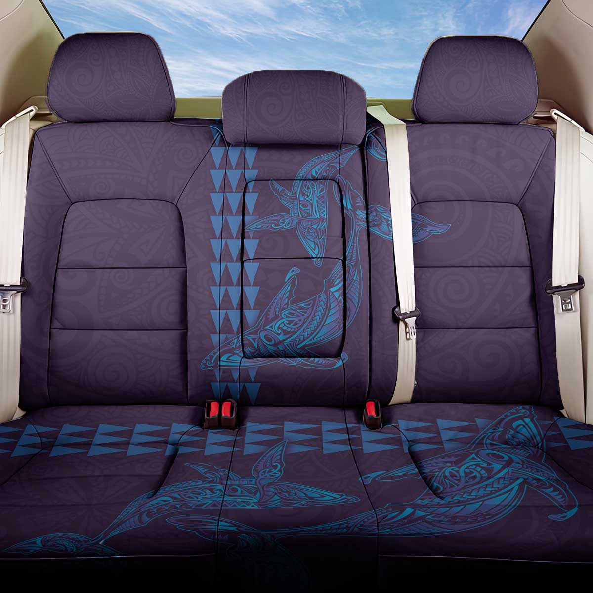 Aloha Hawaii Whale Kakau and Polynesian Tattoo Back Car Seat Cover Purple Color