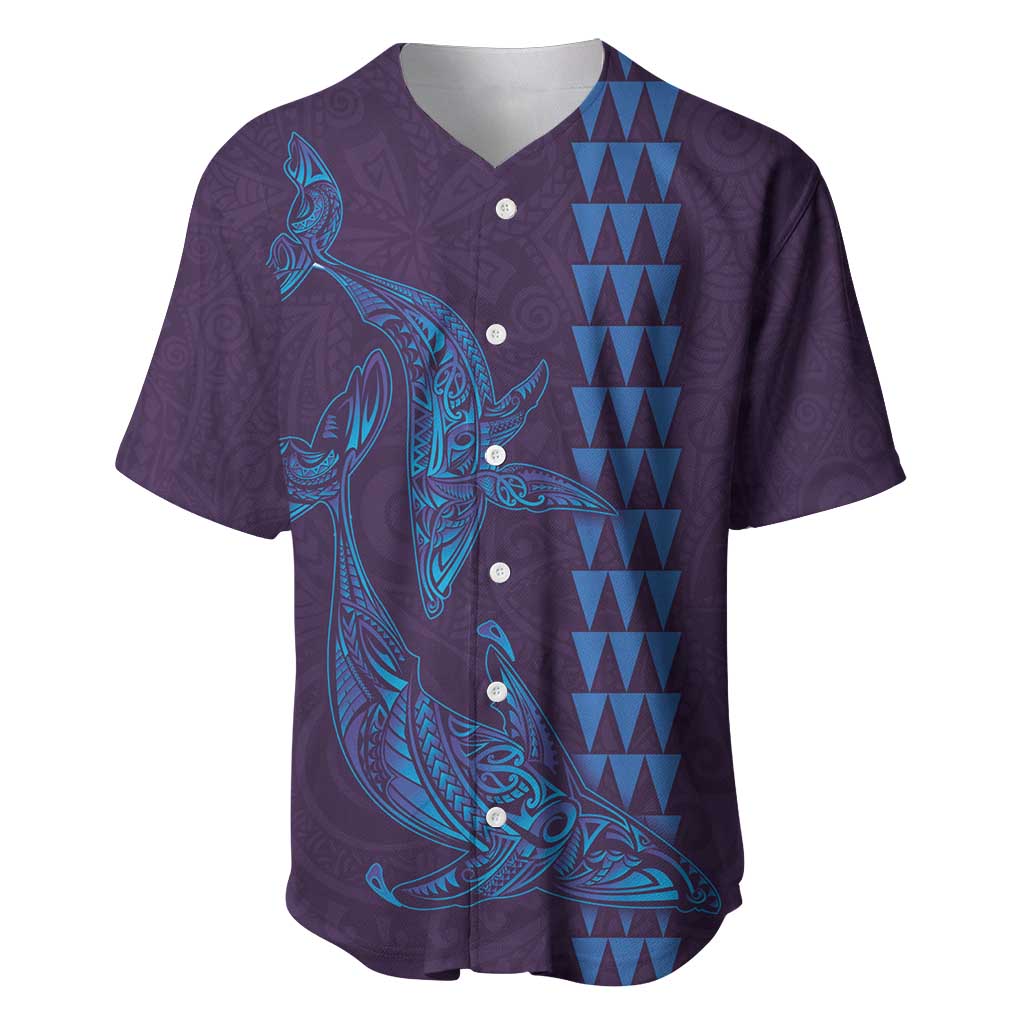 Aloha Hawaii Whale Kakau and Polynesian Tattoo Baseball Jersey Purple Color