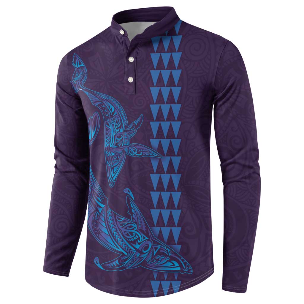 Aloha Hawaii Whale Kakau and Polynesian Tattoo Button Sweatshirt Purple Color LT03 - Polynesian Pride