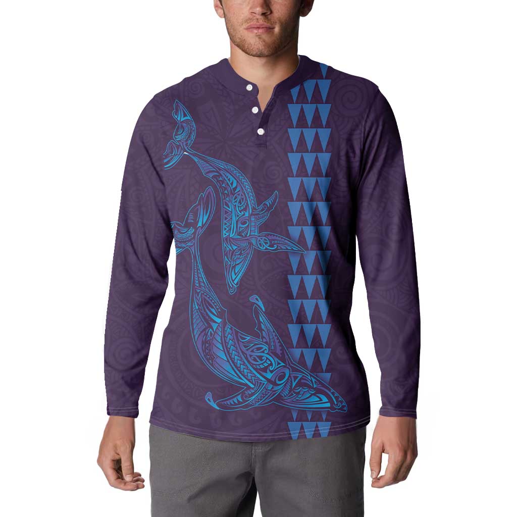 Aloha Hawaii Whale Kakau and Polynesian Tattoo Button Sweatshirt Purple Color LT03 - Polynesian Pride