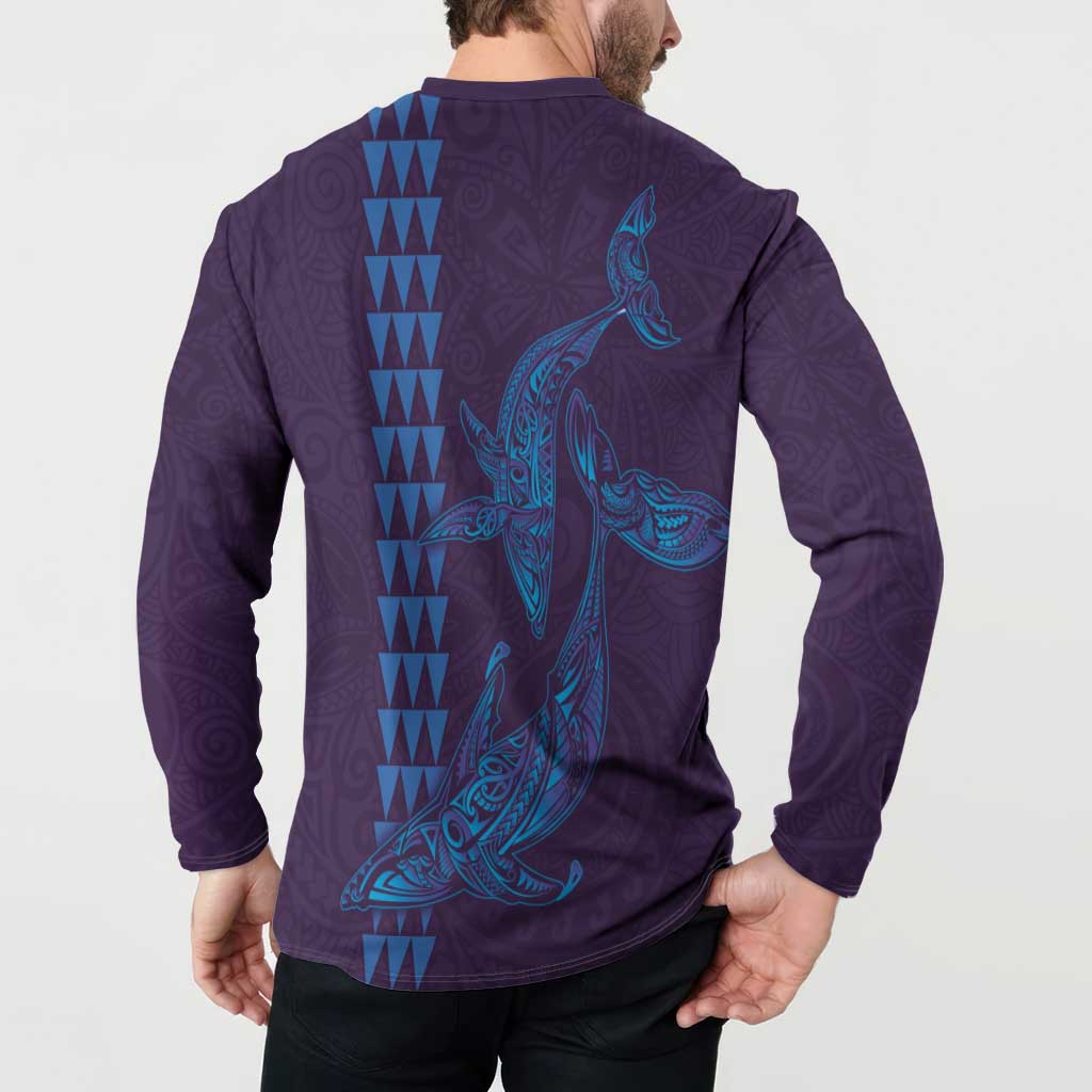 Aloha Hawaii Whale Kakau and Polynesian Tattoo Button Sweatshirt Purple Color LT03 - Polynesian Pride