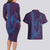 Aloha Hawaii Whale Kakau and Polynesian Tattoo Couples Matching Long Sleeve Bodycon Dress and Hawaiian Shirt Purple Color