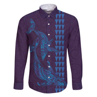 Aloha Hawaii Whale Kakau and Polynesian Tattoo Family Matching Long Sleeve Bodycon Dress and Hawaiian Shirt Purple Color