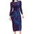 Aloha Hawaii Whale Kakau and Polynesian Tattoo Family Matching Long Sleeve Bodycon Dress and Hawaiian Shirt Purple Color