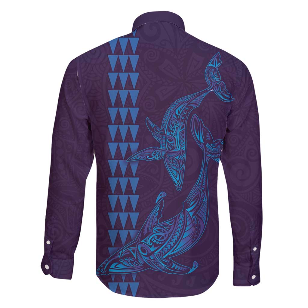 Aloha Hawaii Whale Kakau and Polynesian Tattoo Family Matching Mermaid Dress and Hawaiian Shirt Purple Color