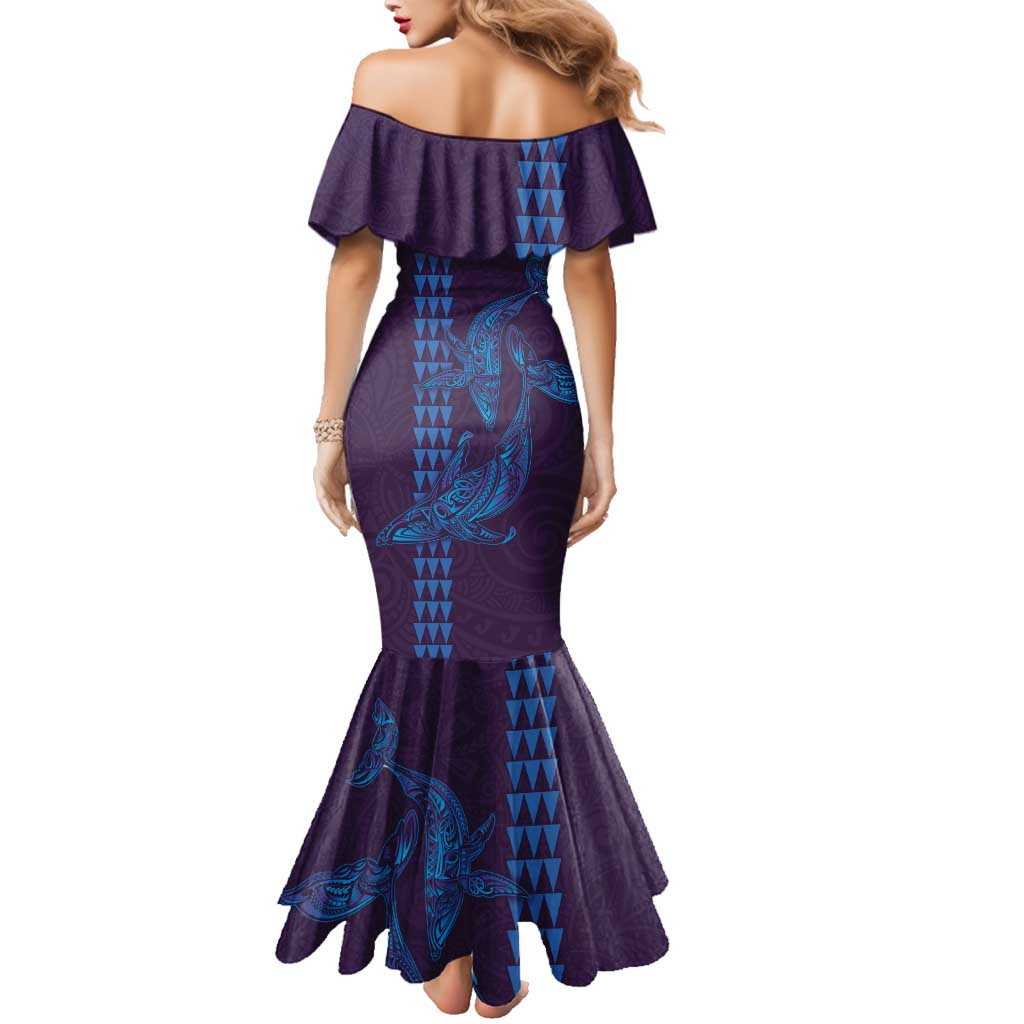Aloha Hawaii Whale Kakau and Polynesian Tattoo Family Matching Mermaid Dress and Hawaiian Shirt Purple Color