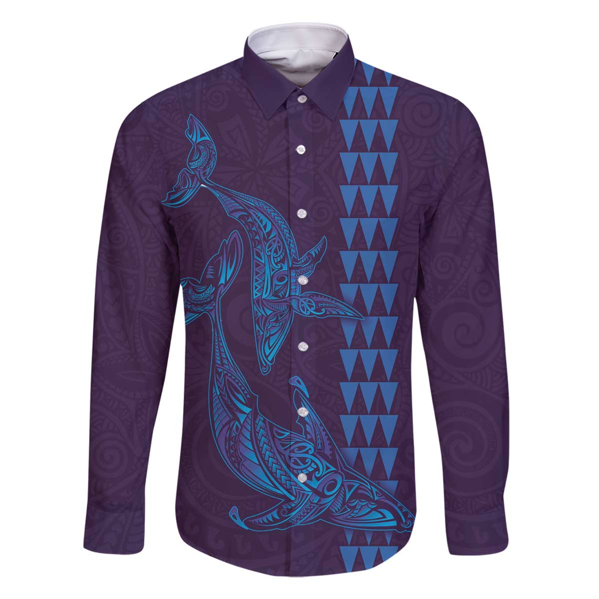 Aloha Hawaii Whale Kakau and Polynesian Tattoo Family Matching Off Shoulder Short Dress and Hawaiian Shirt Purple Color