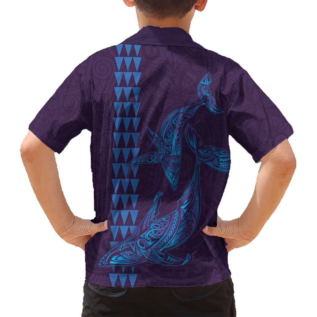 Aloha Hawaii Whale Kakau and Polynesian Tattoo Family Matching Tank Maxi Dress and Hawaiian Shirt Purple Color