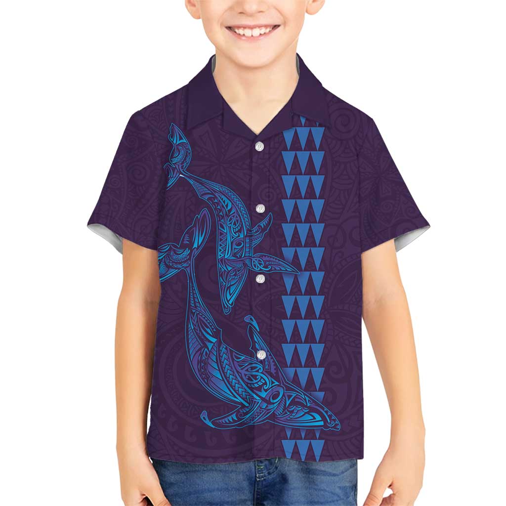Aloha Hawaii Whale Kakau and Polynesian Tattoo Family Matching Tank Maxi Dress and Hawaiian Shirt Purple Color