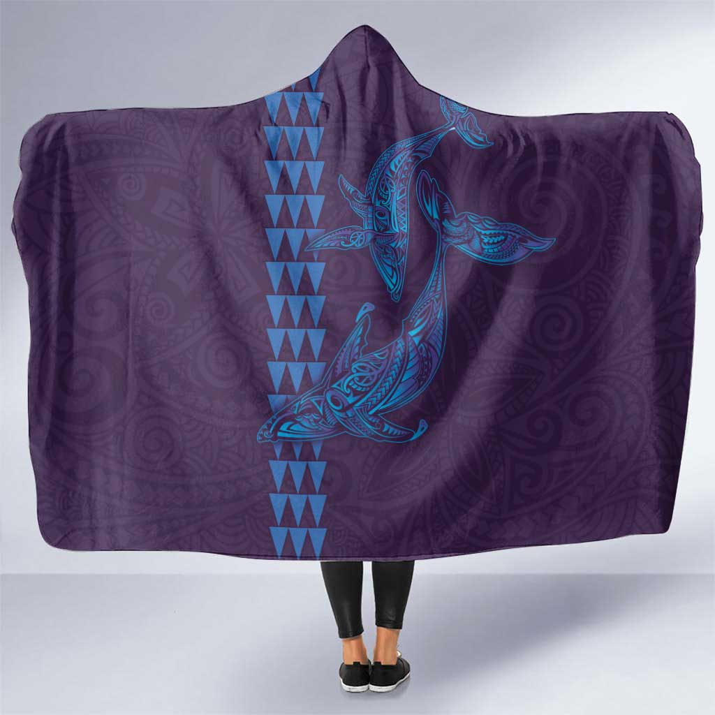 Aloha Hawaii Whale Kakau and Polynesian Tattoo Hooded Blanket Purple Color LT03 One Size Purple - Polynesian Pride