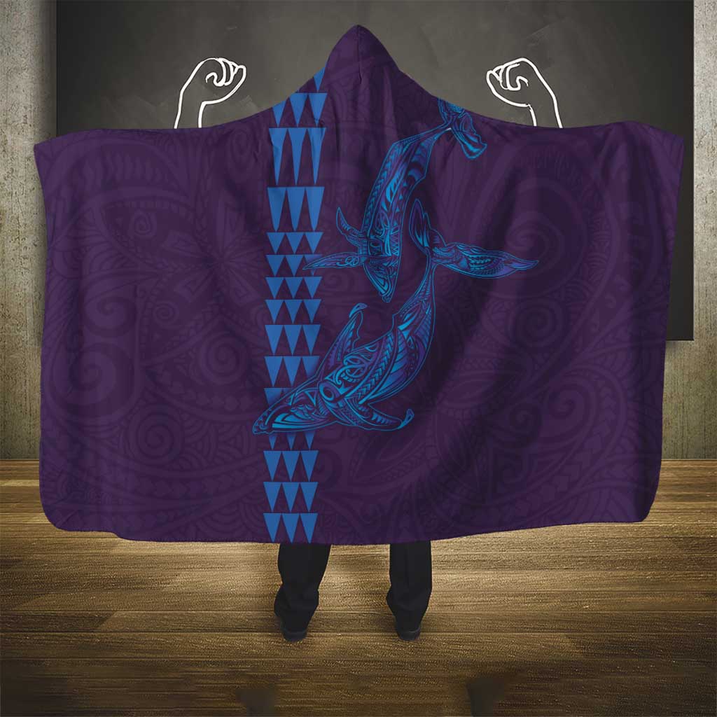 Aloha Hawaii Whale Kakau and Polynesian Tattoo Hooded Blanket Purple Color LT03 - Polynesian Pride