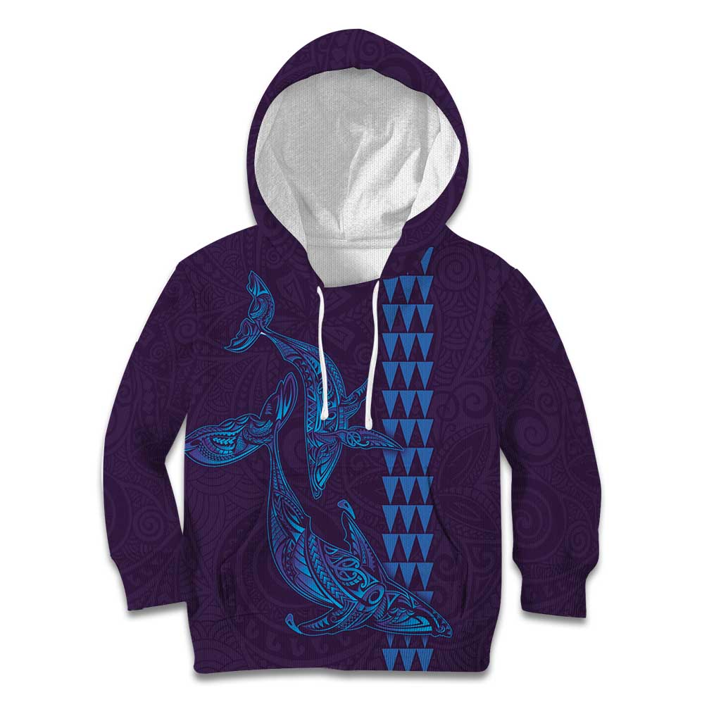Aloha Hawaii Whale Kakau and Polynesian Tattoo Kid Hoodie Purple Color