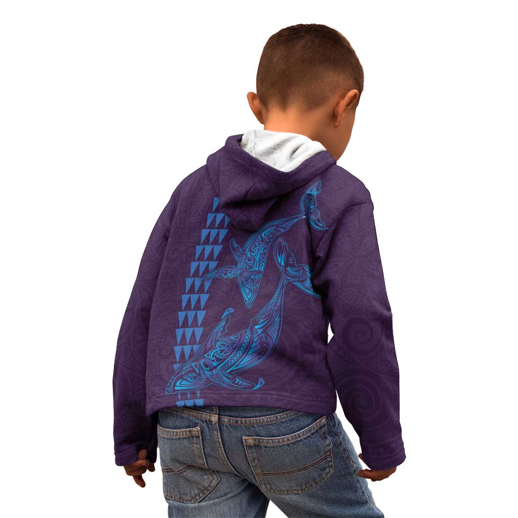 Aloha Hawaii Whale Kakau and Polynesian Tattoo Kid Hoodie Purple Color