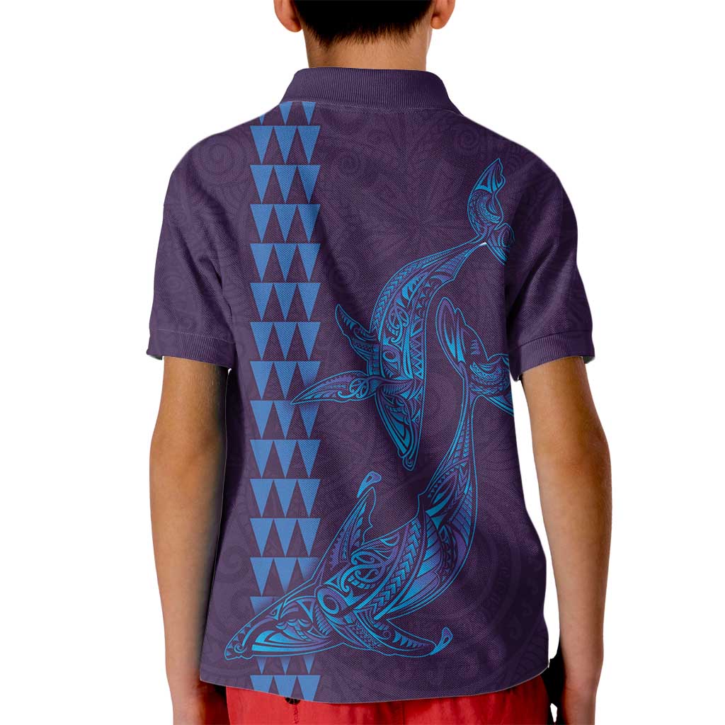 Aloha Hawaii Whale Kakau and Polynesian Tattoo Kid Polo Shirt Purple Color