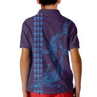 Aloha Hawaii Whale Kakau and Polynesian Tattoo Kid Polo Shirt Purple Color