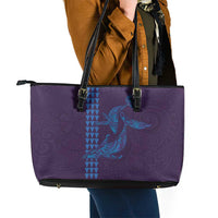 Aloha Hawaii Whale Kakau and Polynesian Tattoo Leather Tote Bag Purple Color LT03 - Polynesian Pride