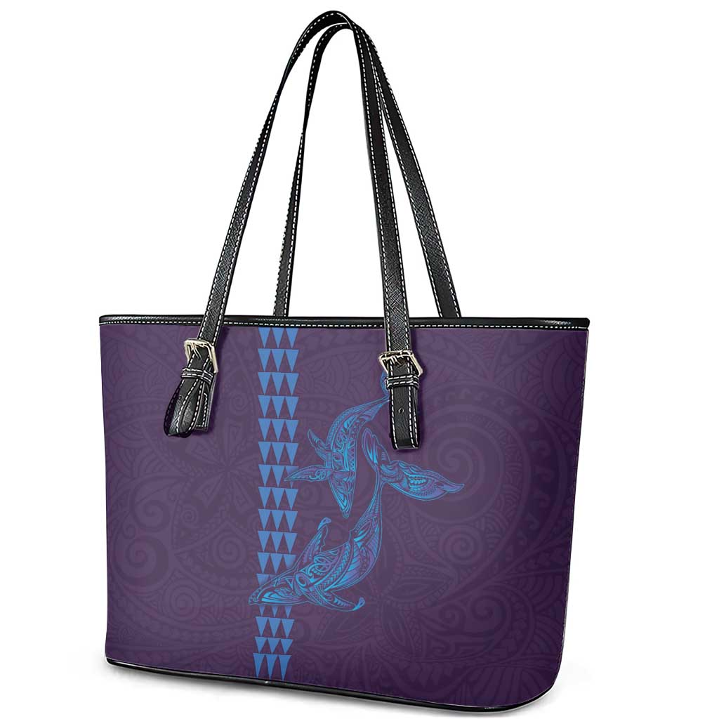 Aloha Hawaii Whale Kakau and Polynesian Tattoo Leather Tote Bag Purple Color LT03 - Polynesian Pride