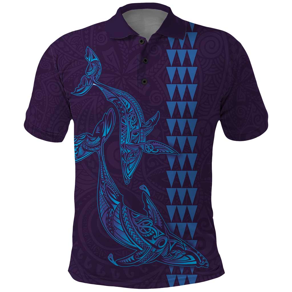 Aloha Hawaii Whale Kakau and Polynesian Tattoo Polo Shirt Purple Color