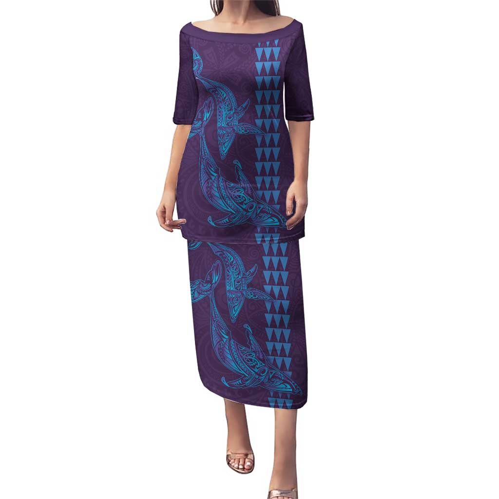 Aloha Hawaii Whale Kakau and Polynesian Tattoo Puletasi Purple Color LT03 Long Dress Purple - Polynesian Pride