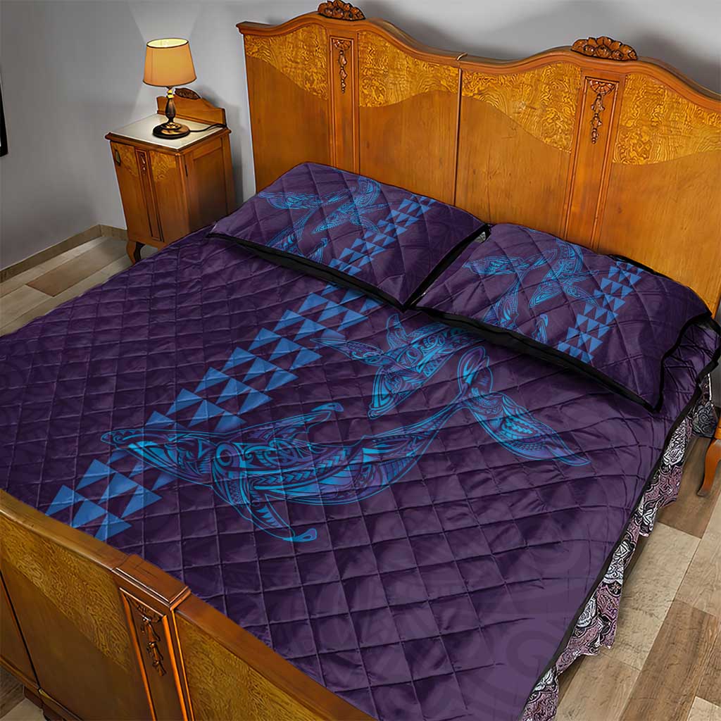 Aloha Hawaii Whale Kakau and Polynesian Tattoo Quilt Bed Set Purple Color