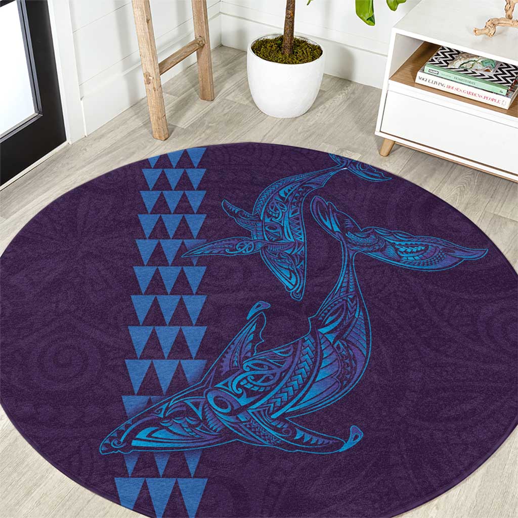 Aloha Hawaii Whale Kakau and Polynesian Tattoo Round Carpet Purple Color