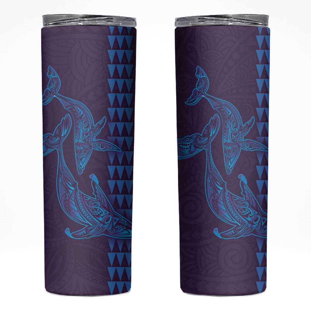 Aloha Hawaii Whale Kakau and Polynesian Tattoo Skinny Tumbler Purple Color