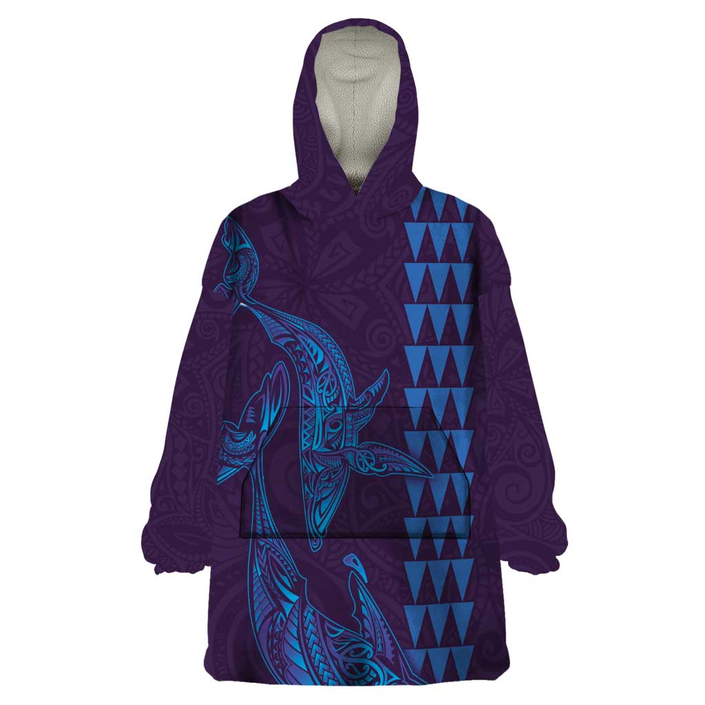 Aloha Hawaii Whale Kakau and Polynesian Tattoo Wearable Blanket Hoodie Purple Color