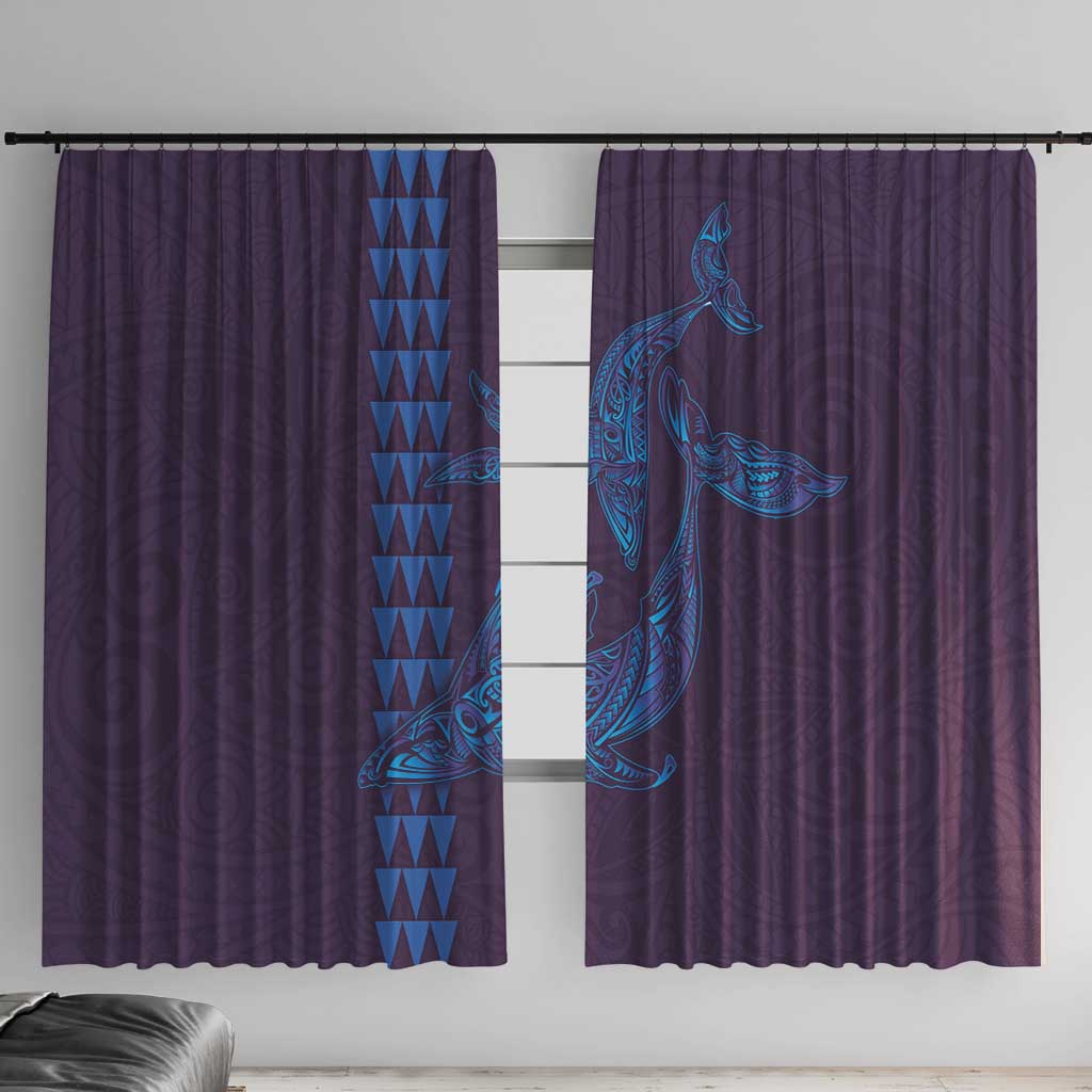 Aloha Hawaii Whale Kakau and Polynesian Tattoo Window Curtain Purple Color