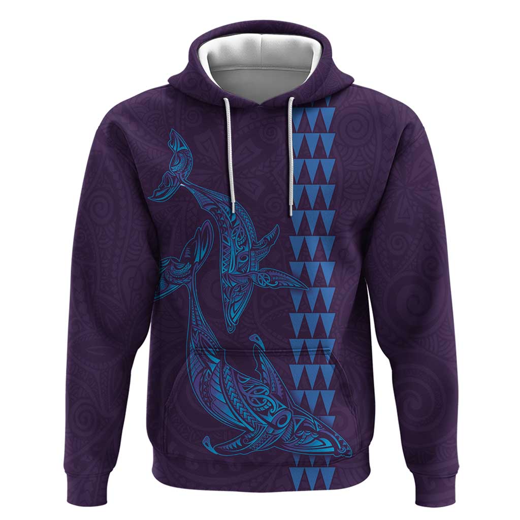 Aloha Hawaii Whale Kakau and Polynesian Tattoo Zip Hoodie Purple Color