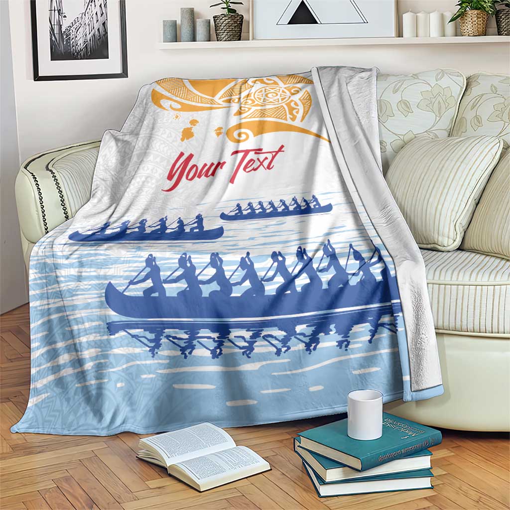 Personalised Hawaiki Nui Va'a French Polynesian Pattern Blanket White Color LT03 White - Polynesian Pride