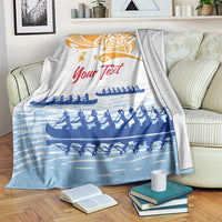 Personalised Hawaiki Nui Va'a French Polynesian Pattern Blanket White Color LT03 White - Polynesian Pride