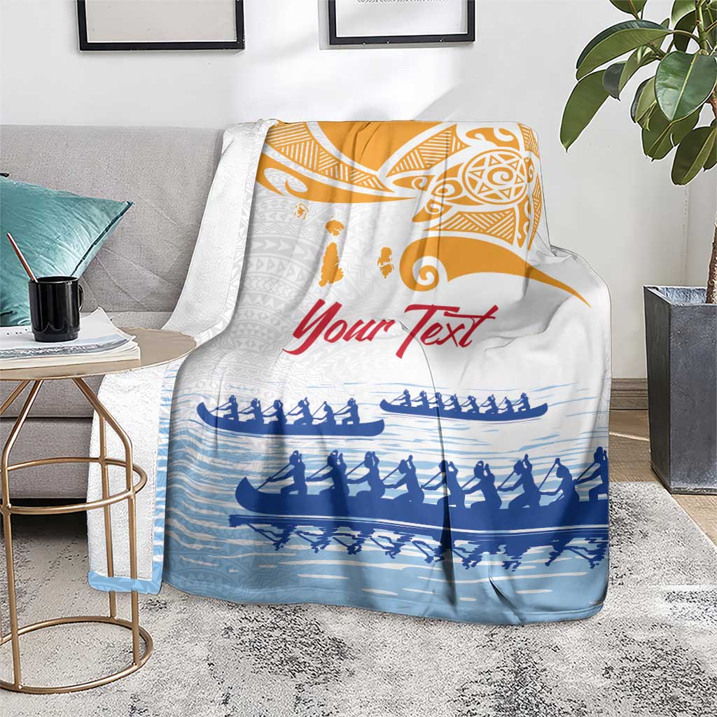 Personalised Hawaiki Nui Va'a French Polynesian Pattern Blanket White Color LT03 - Polynesian Pride