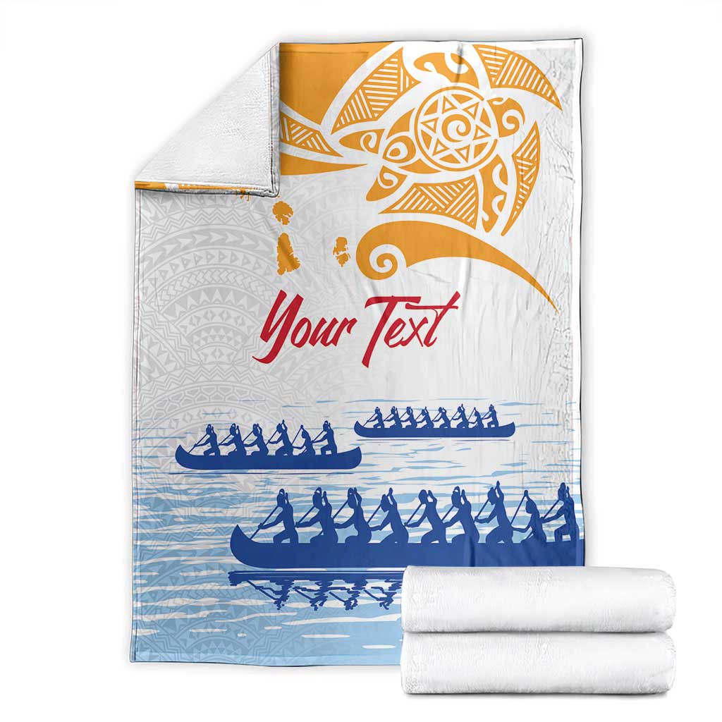 Personalised Hawaiki Nui Va'a French Polynesian Pattern Blanket White Color LT03 - Polynesian Pride