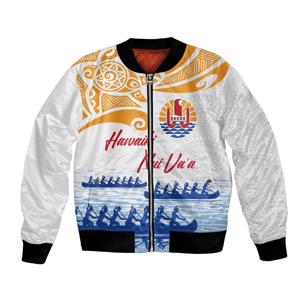 Personalised Hawaiki Nui Va'a French Polynesian Pattern Bomber Jacket White Color