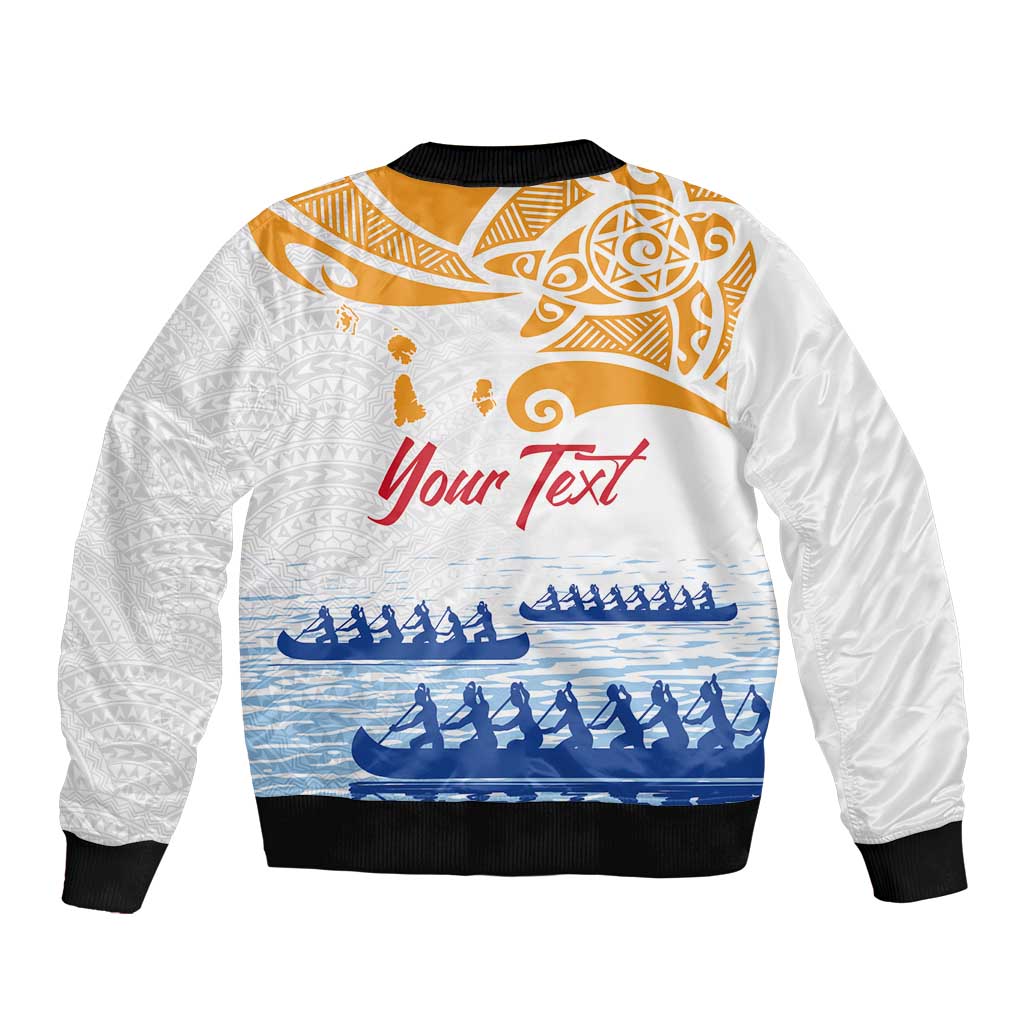 Personalised Hawaiki Nui Va'a French Polynesian Pattern Bomber Jacket White Color