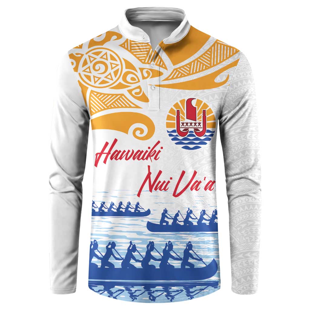 Personalised Hawaiki Nui Va'a French Polynesian Pattern Button Sweatshirt White Color