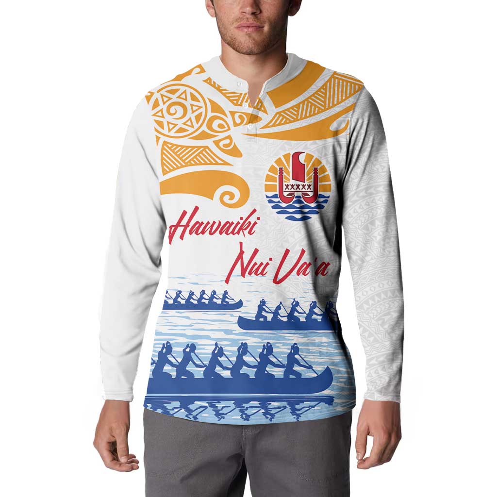 Personalised Hawaiki Nui Va'a French Polynesian Pattern Button Sweatshirt White Color LT03 - Polynesian Pride