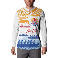 Personalised Hawaiki Nui Va'a French Polynesian Pattern Button Sweatshirt White Color LT03 - Polynesian Pride