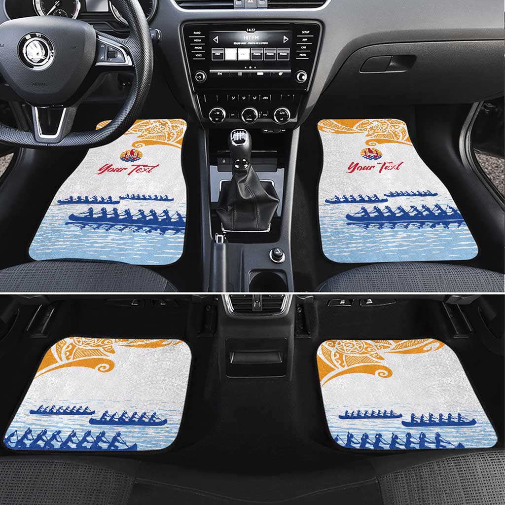 Personalised Hawaiki Nui Va'a French Polynesian Pattern Car Mats White Color LT03 Set 4pcs White - Polynesian Pride