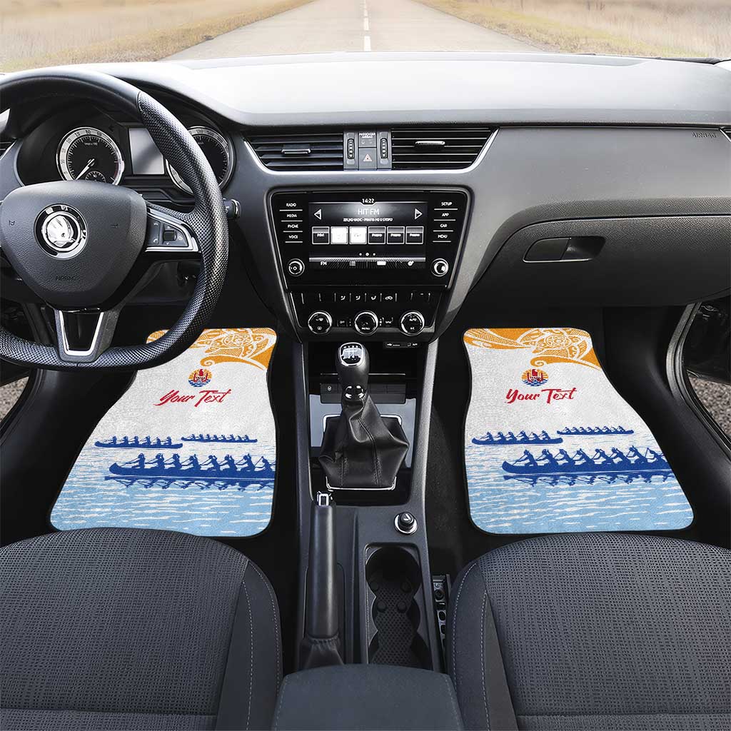 Personalised Hawaiki Nui Va'a French Polynesian Pattern Car Mats White Color LT03 Set 2pcs - Front White - Polynesian Pride