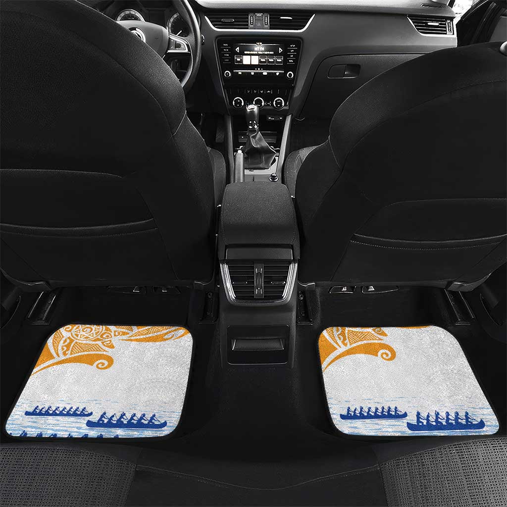Personalised Hawaiki Nui Va'a French Polynesian Pattern Car Mats White Color LT03 Set 2pcs - Back White - Polynesian Pride