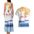 Personalised Hawaiki Nui Va'a French Polynesian Pattern Couples Matching Tank Maxi Dress and Hawaiian Shirt White Color