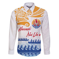 Personalised Hawaiki Nui Va'a French Polynesian Pattern Family Matching Mermaid Dress and Hawaiian Shirt White Color