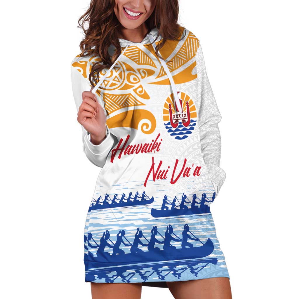 Personalised Hawaiki Nui Va'a French Polynesian Pattern Hoodie Dress White Color LT03 White - Polynesian Pride