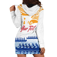 Personalised Hawaiki Nui Va'a French Polynesian Pattern Hoodie Dress White Color LT03 - Polynesian Pride