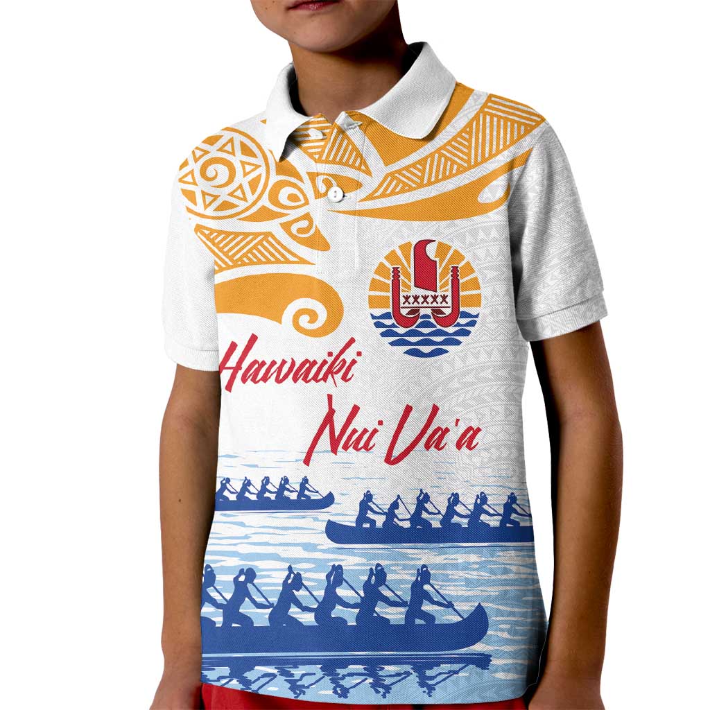 Personalised Hawaiki Nui Va'a French Polynesian Pattern Kid Polo Shirt White Color