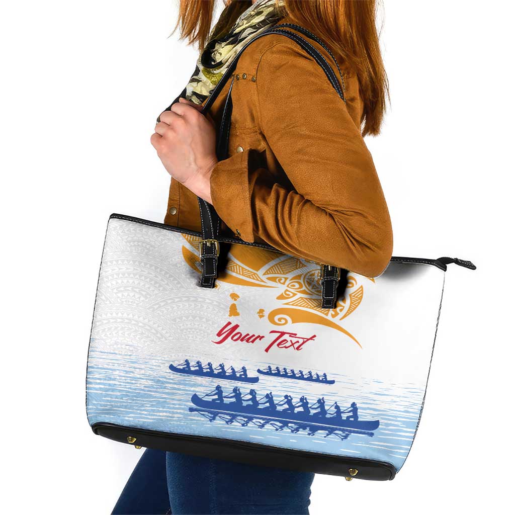 Personalised Hawaiki Nui Va'a French Polynesian Pattern Leather Tote Bag White Color LT03 White - Polynesian Pride