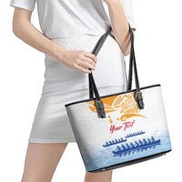 Personalised Hawaiki Nui Va'a French Polynesian Pattern Leather Tote Bag White Color LT03 - Polynesian Pride