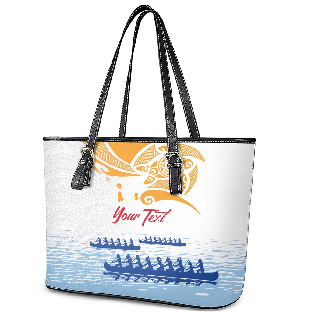 Personalised Hawaiki Nui Va'a French Polynesian Pattern Leather Tote Bag White Color LT03 - Polynesian Pride